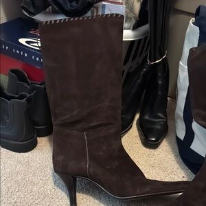Nine West Brown Heeled Boots Suede Mid-Calf